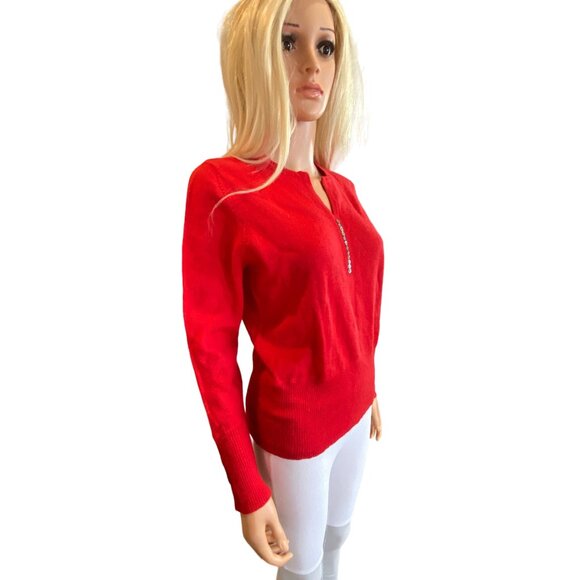 Susan Bristol Vintage 100% Merino Wool Red Sweater Women's L/XL Pullover Buttons - Picture 10 of 11